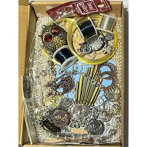 VTG to Now Mixed Lot Jewelry Supplies Mixed Metal Beads Charms Chains Owls Coin
